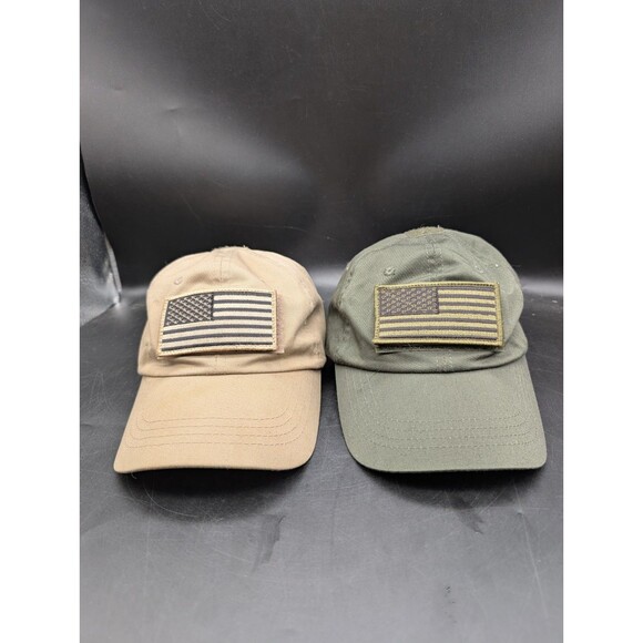 Rothco Military Hat StrapBack Tactical Cap EUC American Flag Patch Lot of 2 - Picture 1 of 13